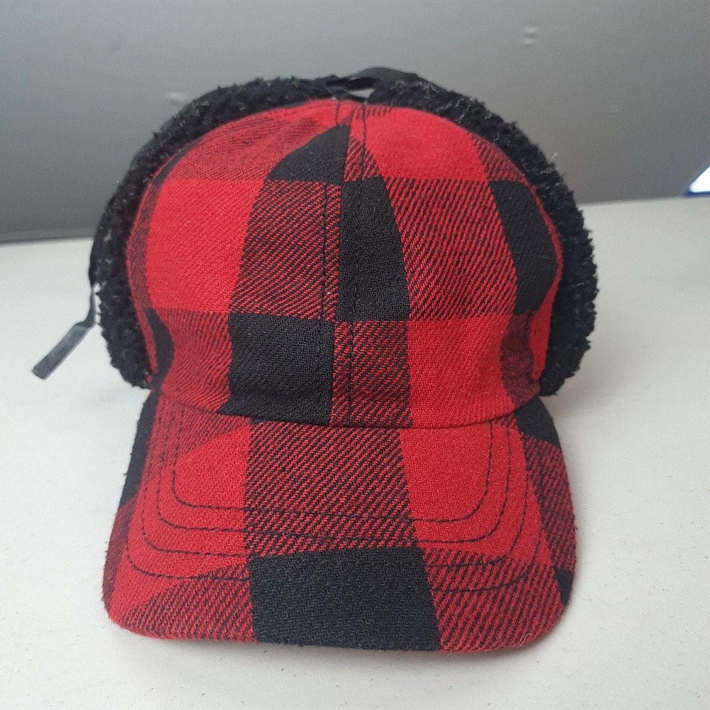 Vintage Woolrich Hat Cap Fitted Mens Medium Red Plaid Trapper Ear Flap Winter